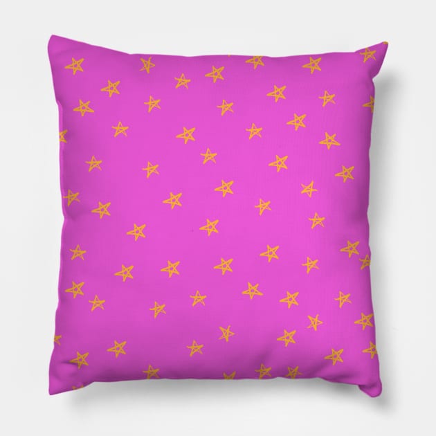 Cute Yellow and Hot Pink Star Pattern Pillow by socialdilemma