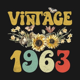 Vintage 1963 Sunflower Floral Retro Groovy 60th Birthday T-Shirt