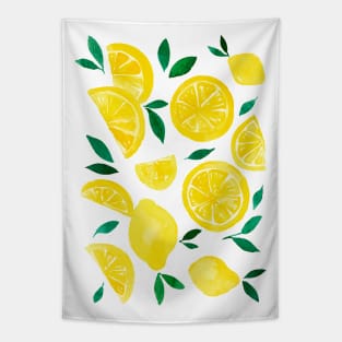 Watercolor lemons yellow and green Tapestry