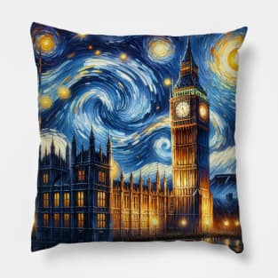 Big Ben Tower Starry Night - Beautiful Iconic Places Pillow