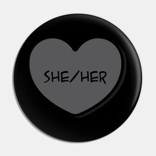 Pronoun She/Her Conversation Heart in Black Pin