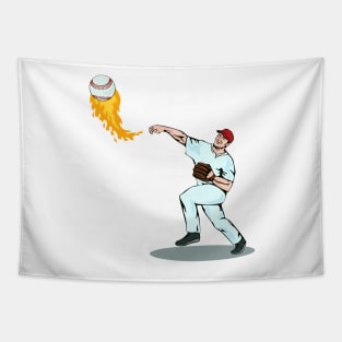 On Fire Baseball Pitcher Tapestry