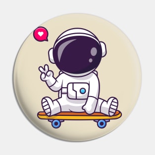 Cute Astronaut Peace Sign On Skateboard Cartoon Pin