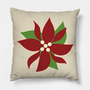 Retro Christmas Poinsettia Vintage Holiday Aesthetic Pattern With Winterberries Light Background Pillow