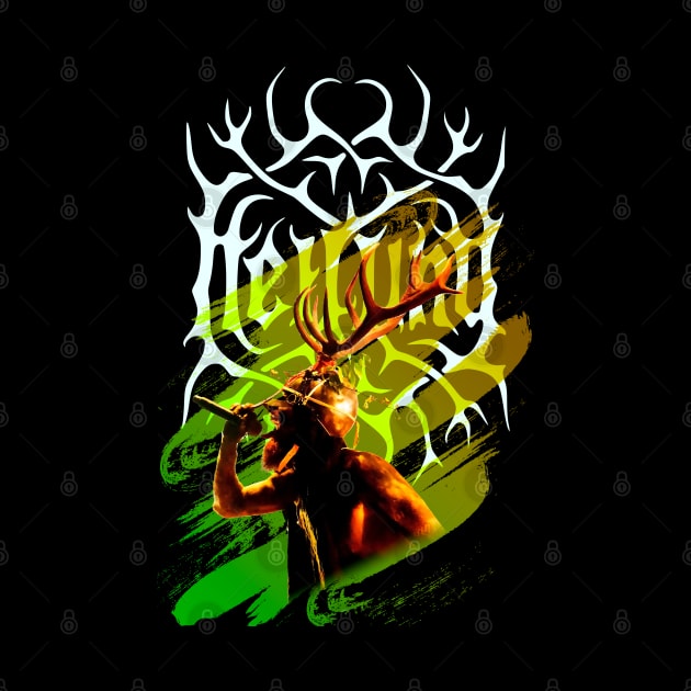 Heilung singer with raindeer horns on a viking helm by CrimsonsDesign