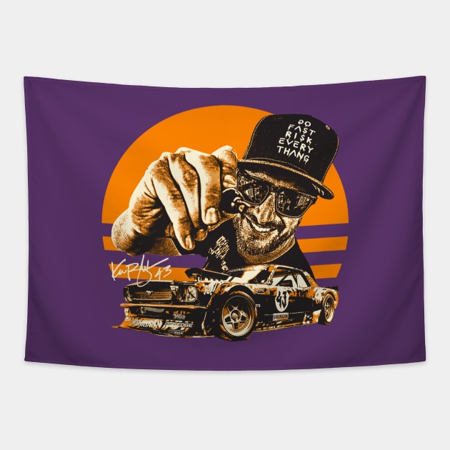 Ken Block orange Tapestry by Bingung Mikir Nama Design