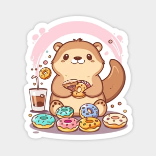 Kawaii sea otter eating donut Magnet