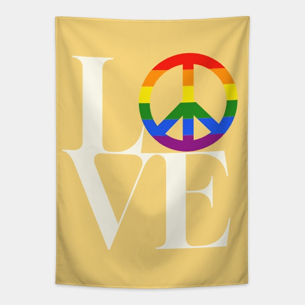 Peace and love - symbol for diversity and inclusion in yellow Tapestry by punderful_day