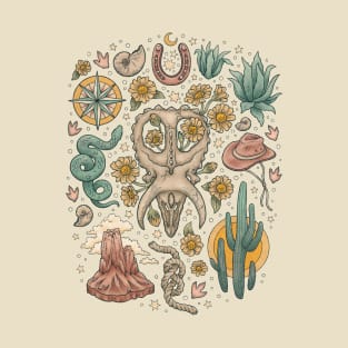 The Desert Sunflowers | Dinosaur Skull Southwest Art T-Shirt