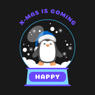 Xmas Is Coming Happy Penguin (Blue) T-Shirt