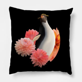 Macaroni Penguin & Dahlia Flowers Pillow