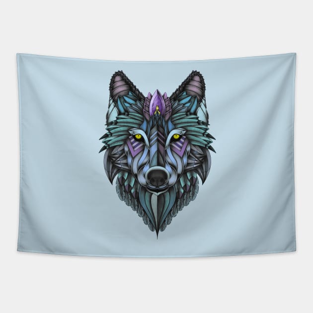 Ornate Wolf (colored) Tapestry by Psydrian