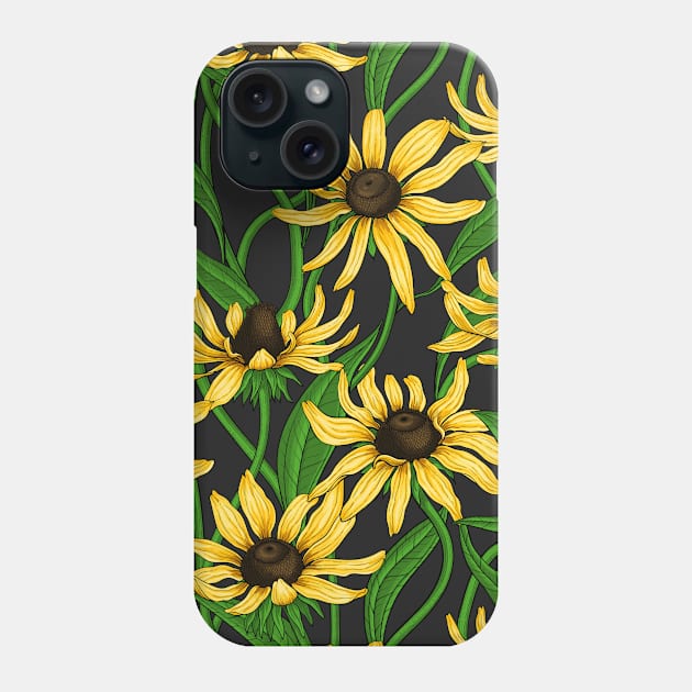 Yellow Rudbekia on black Phone Case by katerinamk