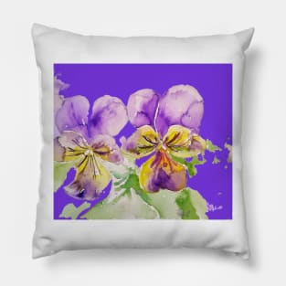 Viola Watercolor Painting Purple Flower Pillow