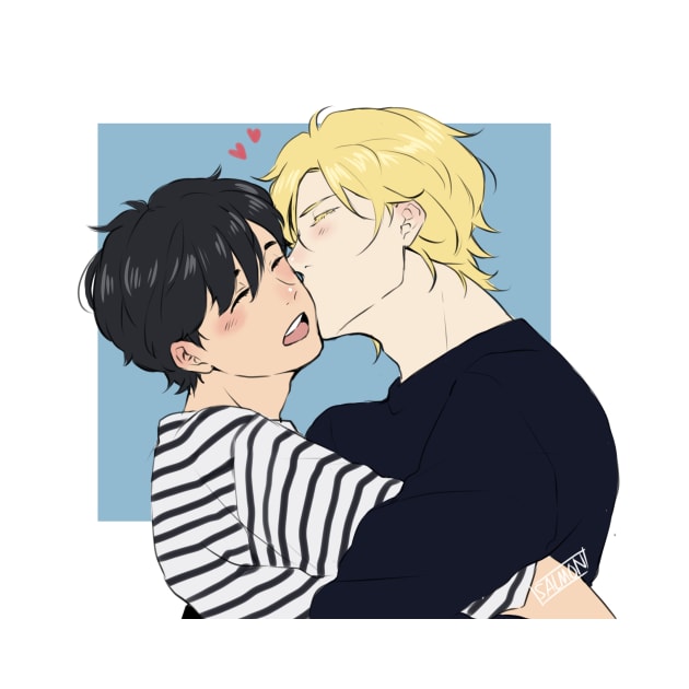 Ash and Eiji Soft Kiss by MykaAndSalmon