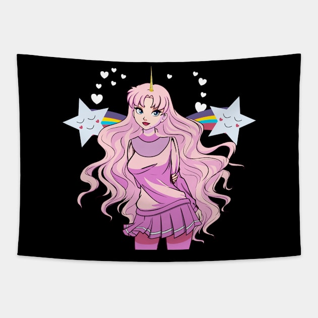 Anime Girl Unicorn Tapestry by funkyteesfunny