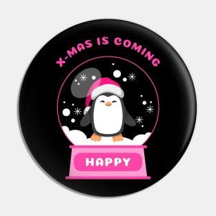 Xmas Is Coming Happy Penguin (Pink) Pin