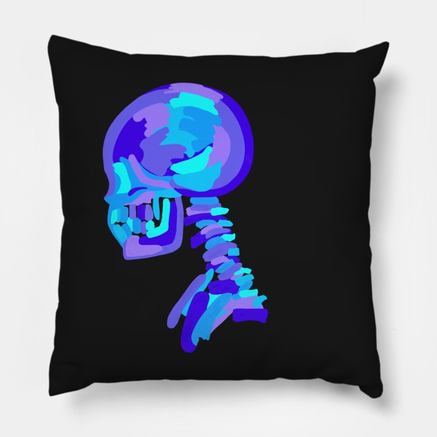 Skull in Purple & Blue Neon Pillow by lindsey788