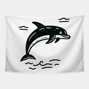 Stick Figure of a Dolphin in Black Ink Tapestry