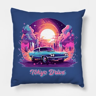 Car in a futuristic world- Tokyo Drive Pillow