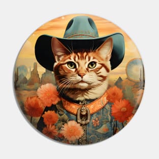 Retro Vintage Cowboy Ginger Cat - Whiskered Wild West Adventure Pin