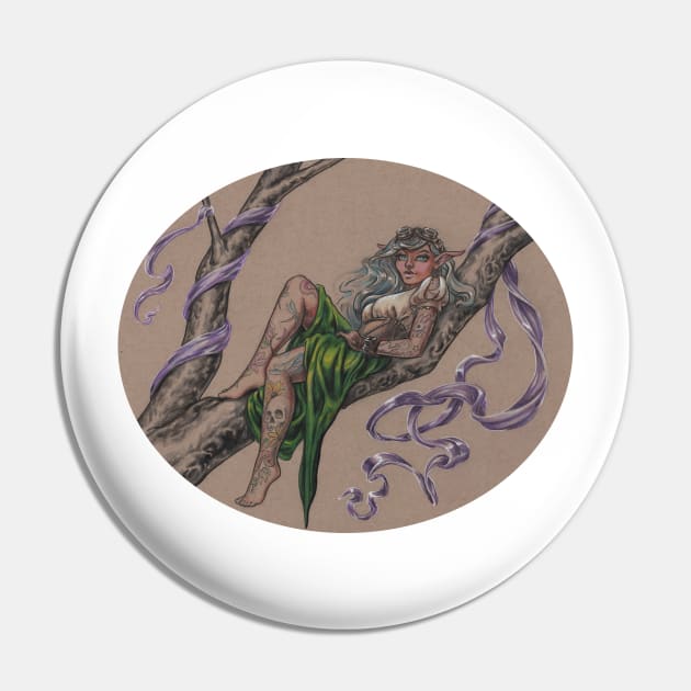 Tattooed Tree Elf - Just Hanging Around Pin by justteejay