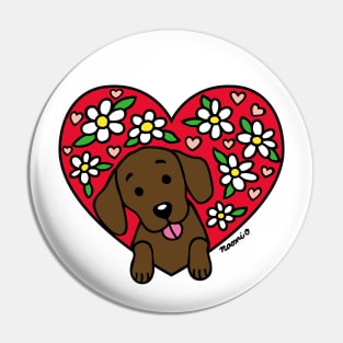 Chocolate Labrador and Floral Heart Pin