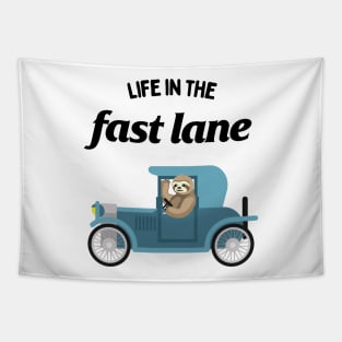 Sloth Driving a Car - Life In The Fast Lane Tapestry