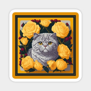 Persian cat. Style vector (yellow version Persian cat) Magnet