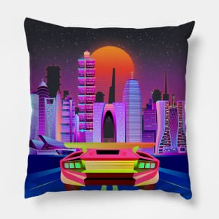 Neon Sunset Night City Drive | Cyberpunk Art | Video Game Inspired Pillow