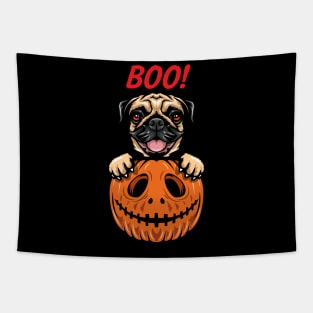 Halloween Pumpkin Pug Tapestry