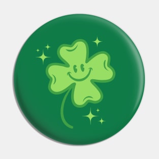 Cute four leaf lucky clover in retro style Pin
