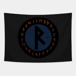 Blue Raidho Elder Futhark  | Viking Rune Symbol Tapestry