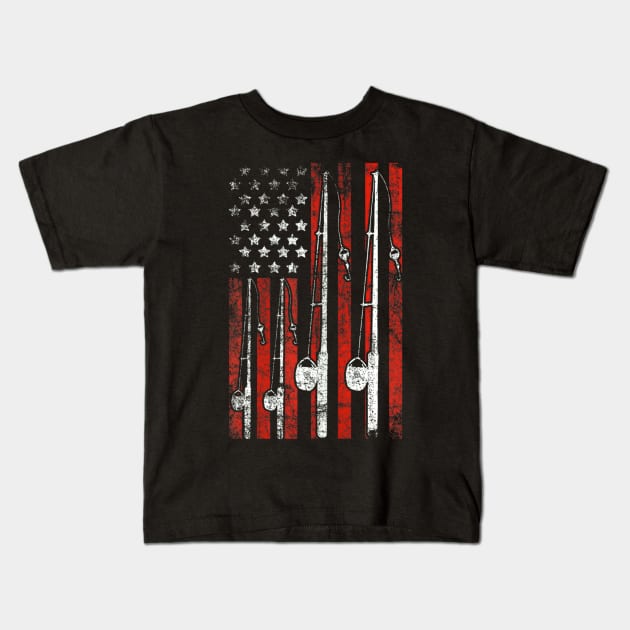 American Flag Fishing Shirt Vintage Fishing - American Flag Fishing Vintage  Fishing - Kids T-Shirt