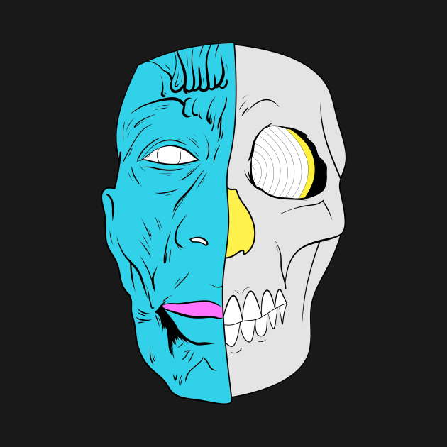 Dope half face and half skull face illustration by slluks_shop