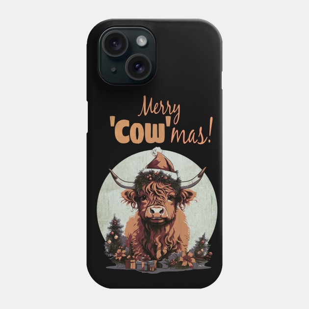 Highland Cow Christmas Merry and Bright, Scottish, Cow Xmas Farmer, Christmas sweater with cute Highland Cow Phone Case by Collagedream