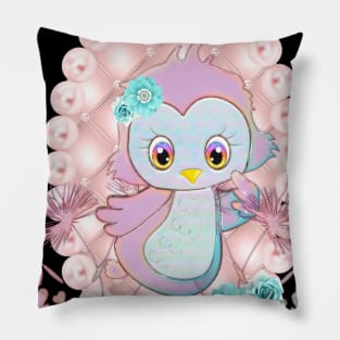 Cute little owl with hearts Pillow