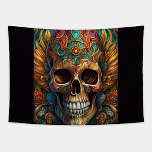 Vibrant Floral Skull Artwork Tapestry