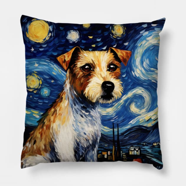 Jack Russell terrier in Starry Night by Van Gogh style Pillow by NatashaCuteShop