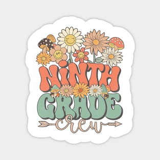 Back To School Retro Groovy Wildflower Ninth Grade Crew Funny Teacher Girls Magnet