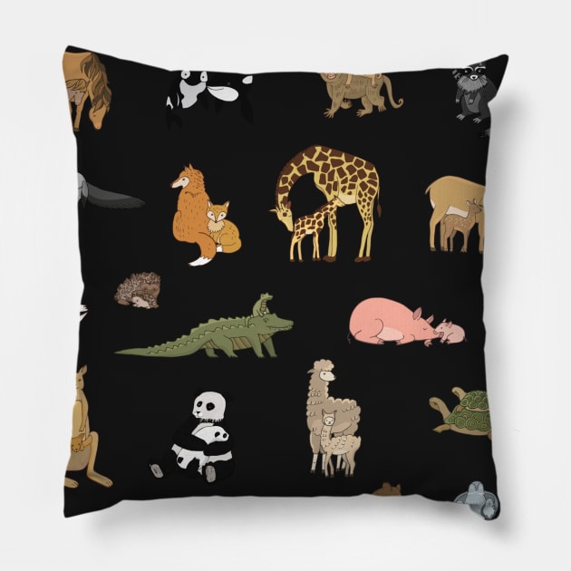 Animals With Their Babies Pattern Pillow by Gsproductsgs