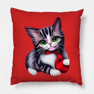 Cute Valentine's Day Kitten Pillow