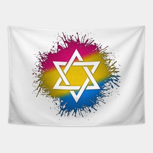 Paint Splatter Pansexual Pride Flag Star of David Symbol Tapestry