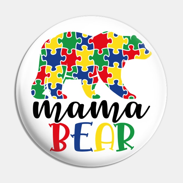 Mama Bear Autism Awareness Gift for Birthday, Mother's Day, Thanksgiving, Christmas Pin by skstring