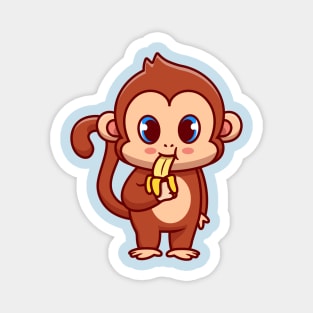 Cute Monkey Eating Banana Cartoon Magnet