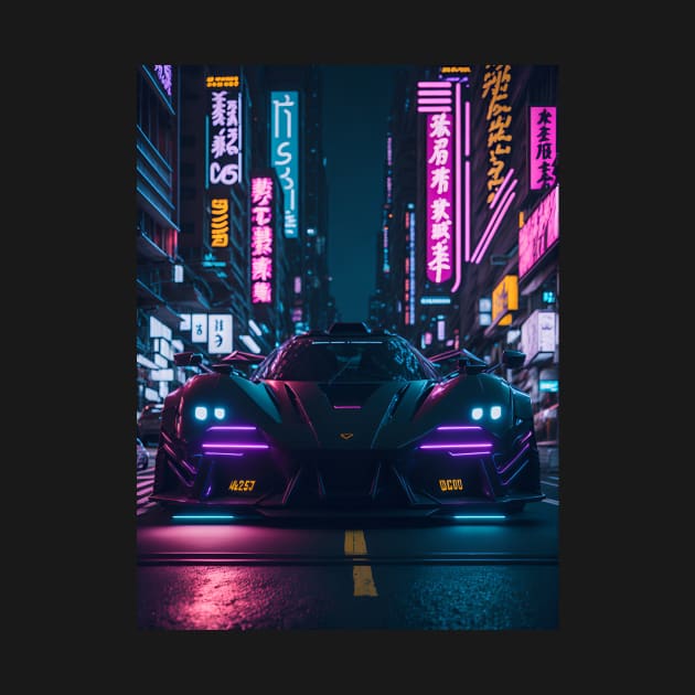 Dark Neon Sports Car in Japanese Neon City by star trek fanart and more