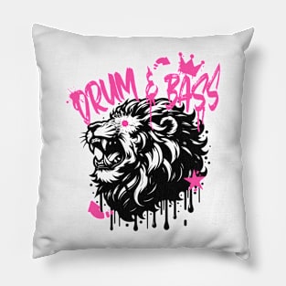 DRUM AND BASS  - Stenciled Lion (black/pink) Pillow