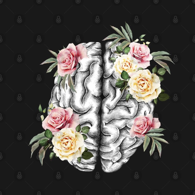 Brain human anatomy,Floral, apricot blond roses, mental by Collagedream