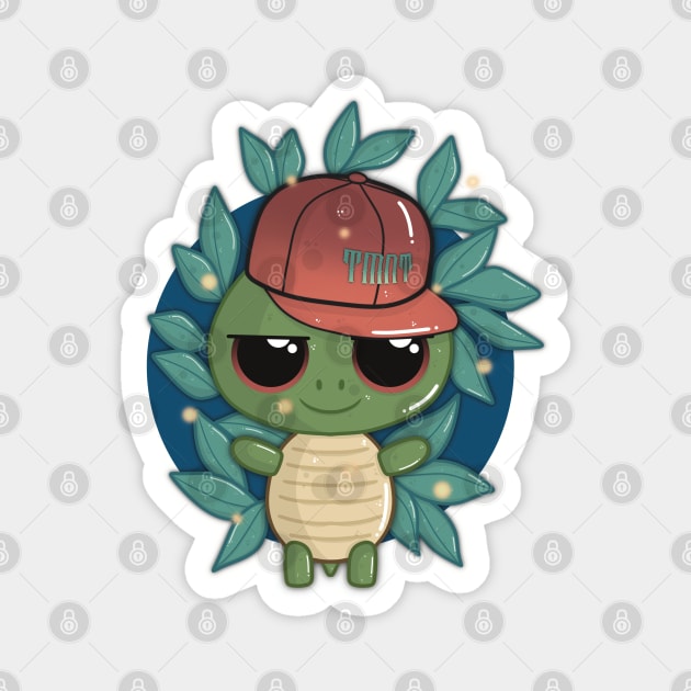 Little Cute Turtle with a SnapBack Hat Magnet by LittleBearBlue