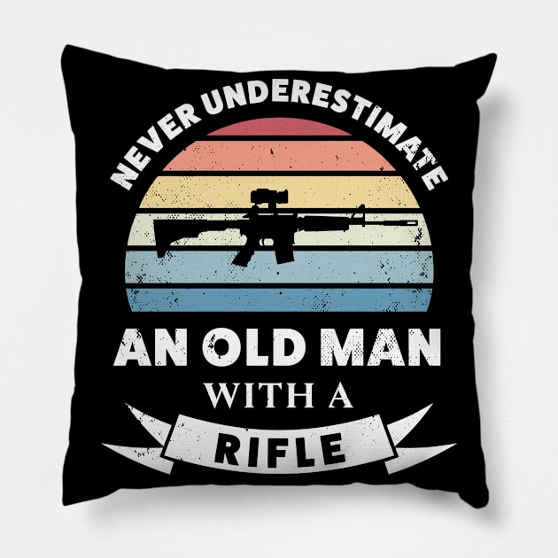 Old Man with a Rifle Funny Gun Gift Dad Pillow by qwertydesigns